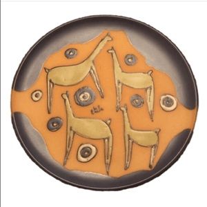 Hand Made Pottery Wall Plate Of Lamas Chilean Art